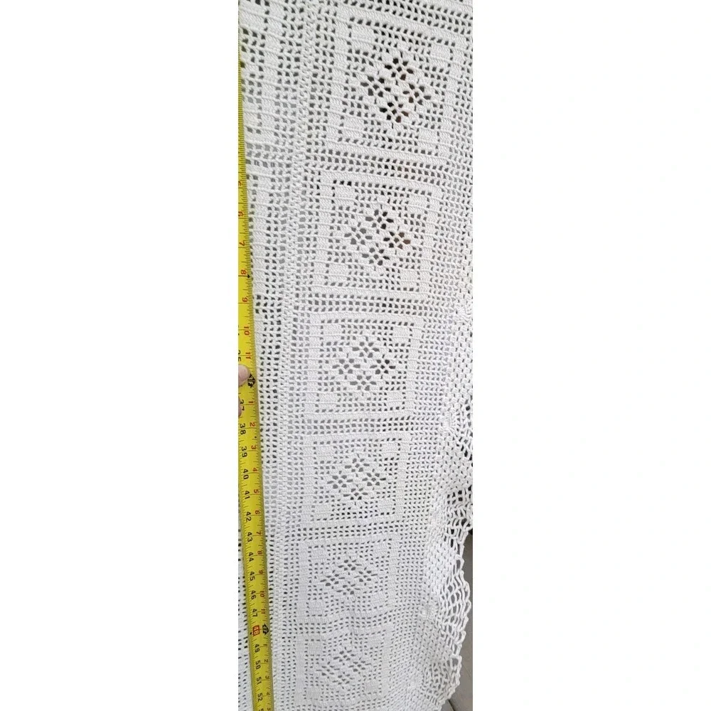 Vintage Handmade Filet Crochet Bedspread Tablecloth 64x80 White Cotton Lace